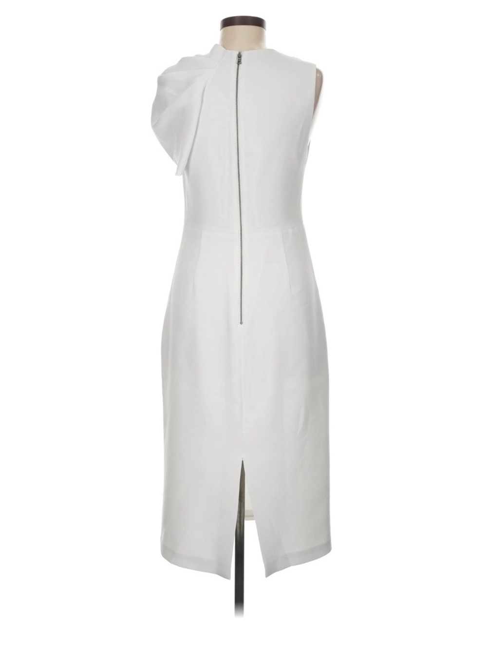 NWT ALICE + OLIVIA Kiro Ruffle Shoulder Midi Sheath Dress - Picture 5 of 11